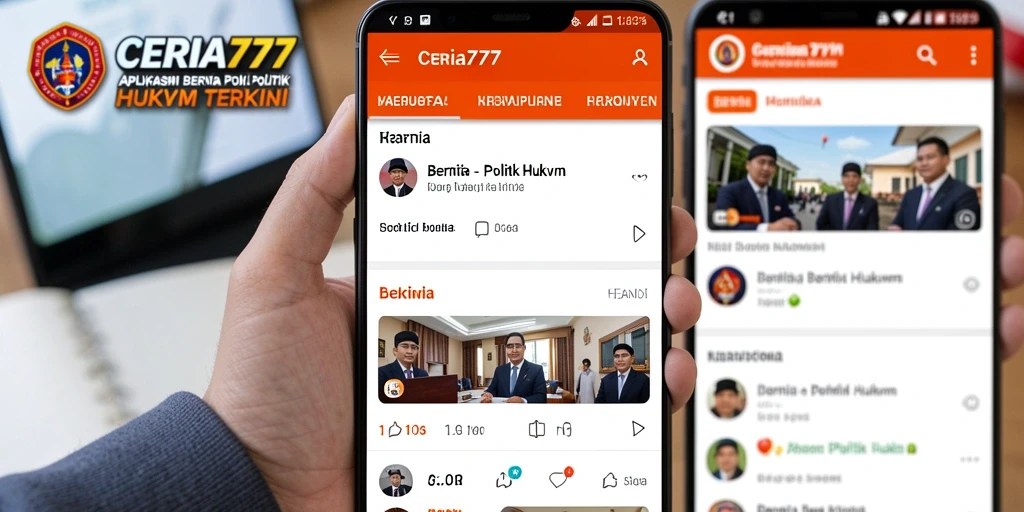 Antarmuka CERIA777 menampilkan berita politik dan hukum terkini.