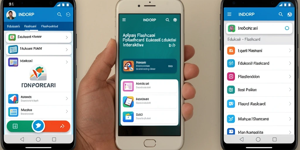 Tampilan antarmuka aplikasi INDORP untuk belajar menggunakan flashcard.