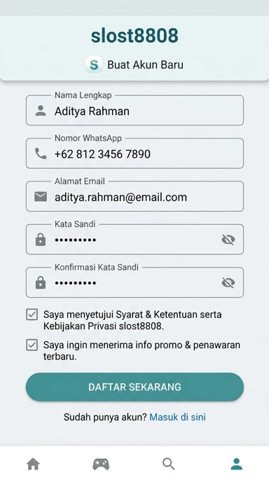 Tampilan halaman daftar slost8808